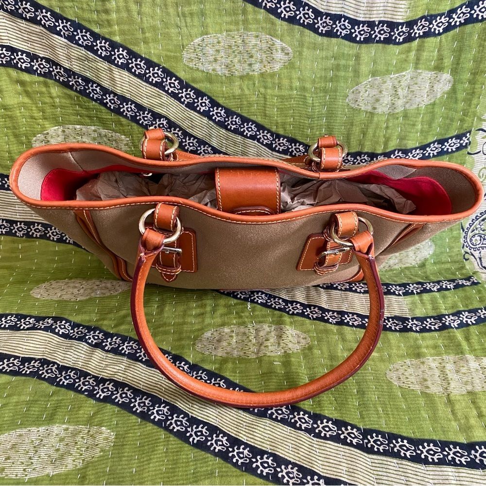 Dooney & Bourke Tan Taylor Shopper Canvas & Leather Large Satchel Tote Bag - Picture 9 of 15
